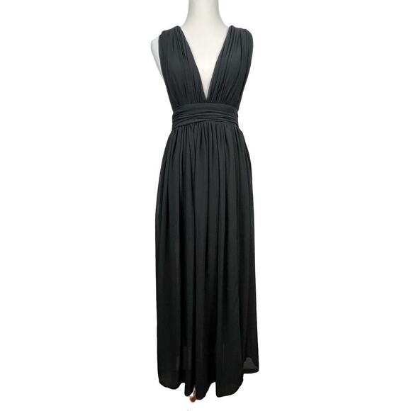 Miss Avenue Front & Back Deep V Neck Black Sleeveless Maxi Dress Size Medium - Picture 1 of 12
